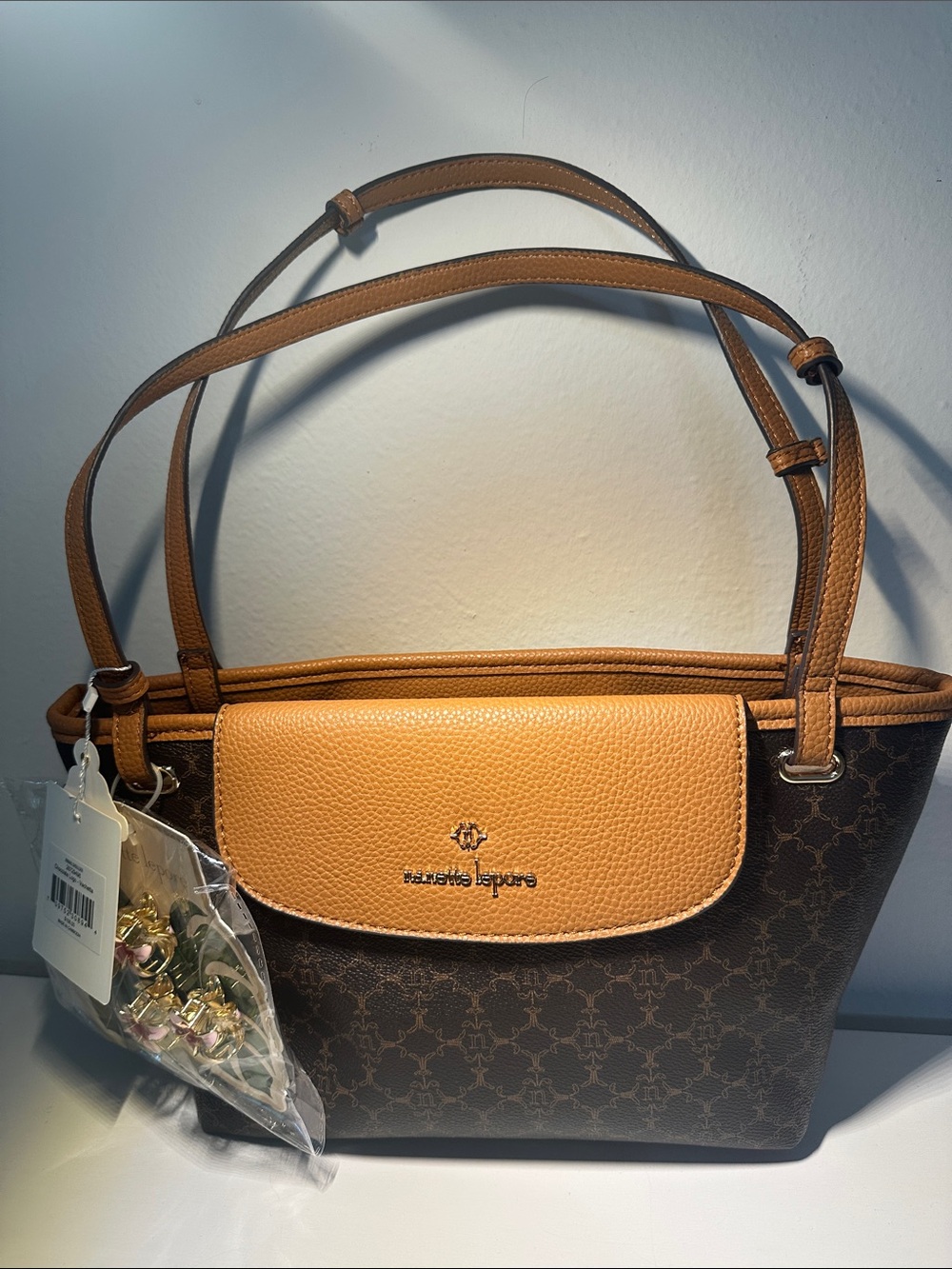 Nanette Lepore Annais Brown Shoulder Bag chocolate logo vachetta